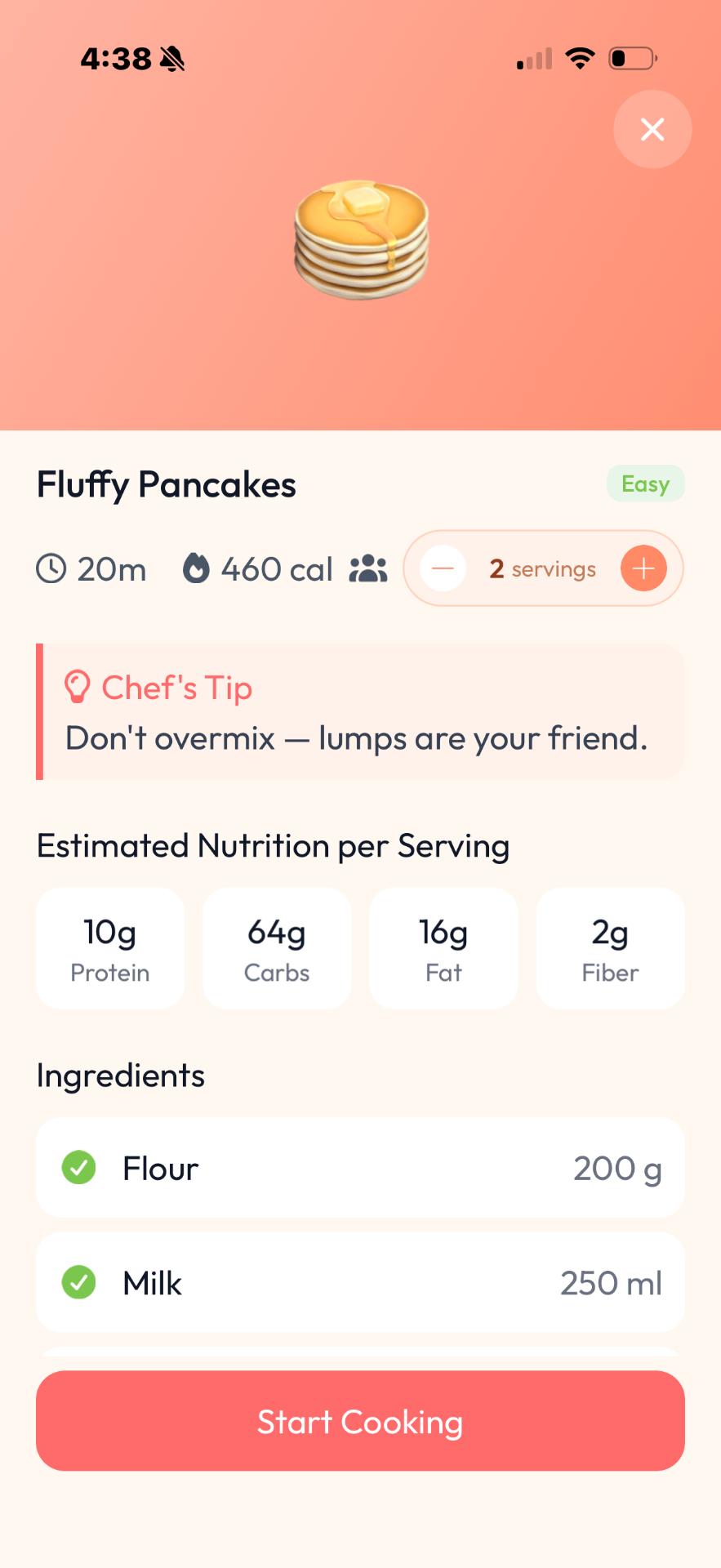 Maestro Guidance screen in The Food Maestro app